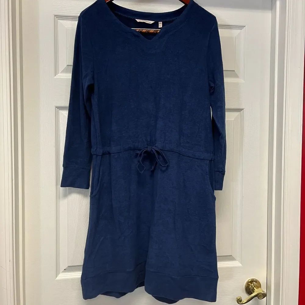 Soft Surroundings Navy Fleece Cozy Front Tie Dress sz PM EUC